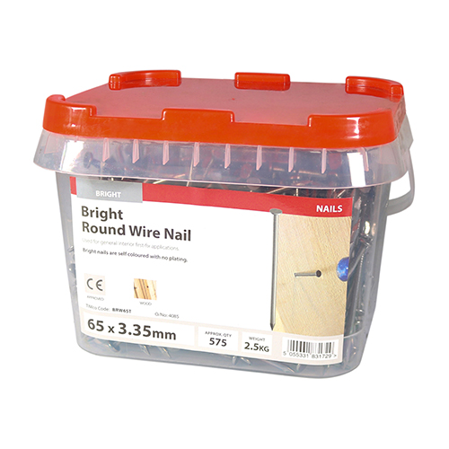 3.35mm x 65mm Bright Round Wire Nails (2.5kg Tub) | Kellaway Building ...