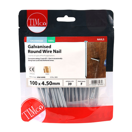 Picture of 4.50mm x 100mm Galvanised Round Wire Nails (500g Tub)