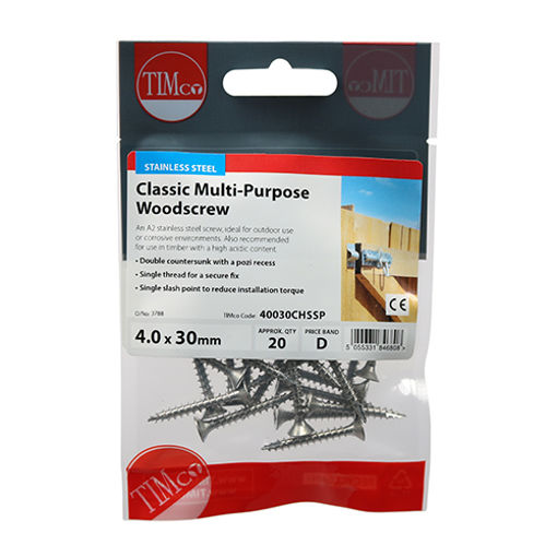 Picture of Classic 4.0mm x 30mm PZ2 Stainless Steel Screws (Pack of 20)