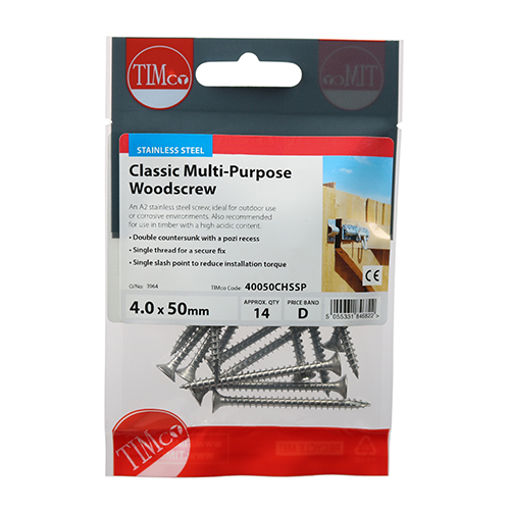 Picture of Classic 4.0mm x 50mm PZ2 Stainless Steel Screws (Pack of 14)