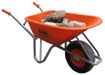 Side view of Belle Warrior Wheelbarrow featuring a 100L orange HDPE tray and puncture-proof Flex Pro tyre